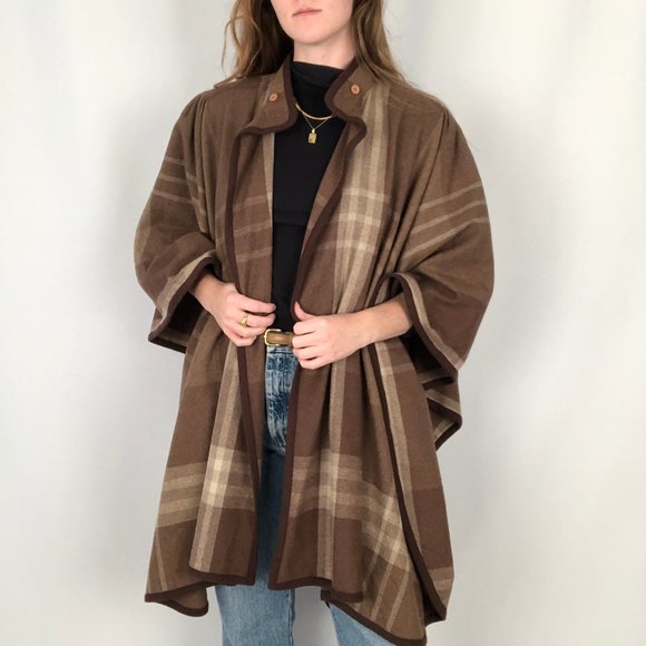 Stunning Vintage Wool Tartan Plaid Oversized Poncho Cape Jacket Coat Cardigan - Picture 3 of 11